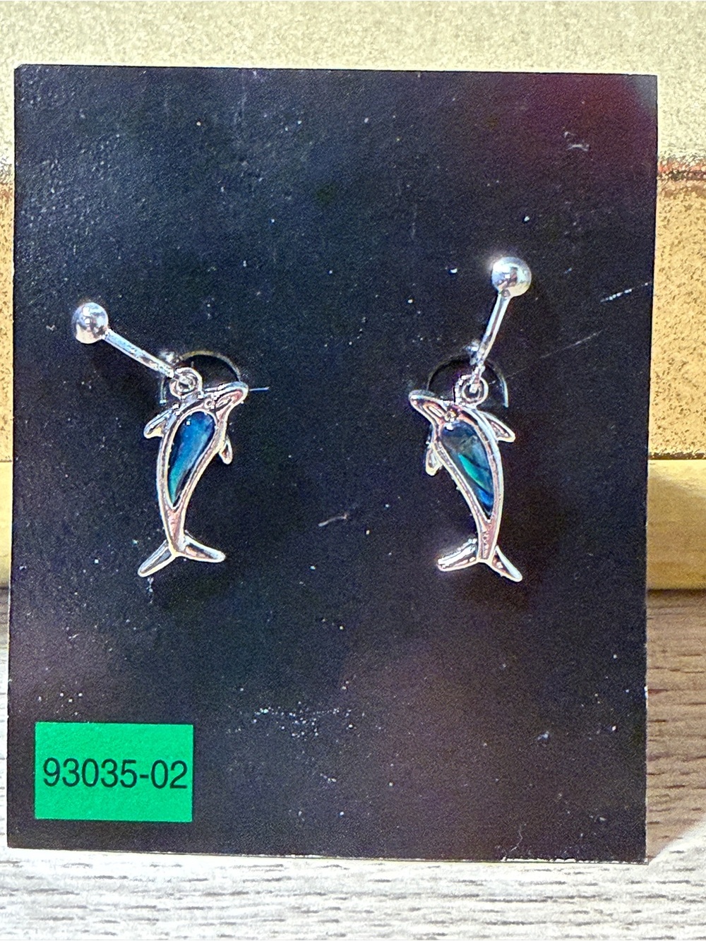 Silver Dolphin Drop Clip on Earrings with Blue Inlay